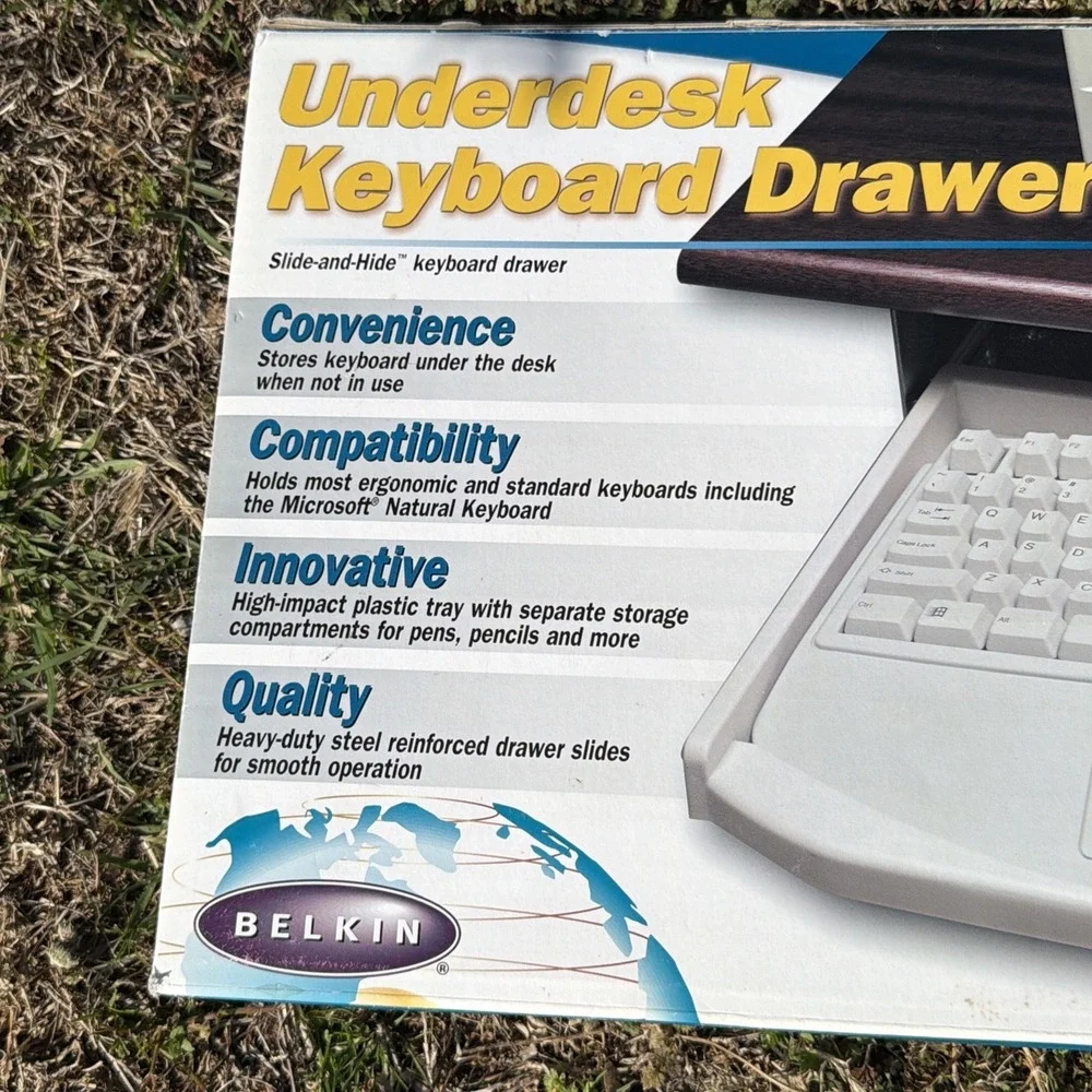 Belkin Under Desk Keyboard Drawer W/ Built‎ in Storage, Wrist Wrest (#F8B080)VTG